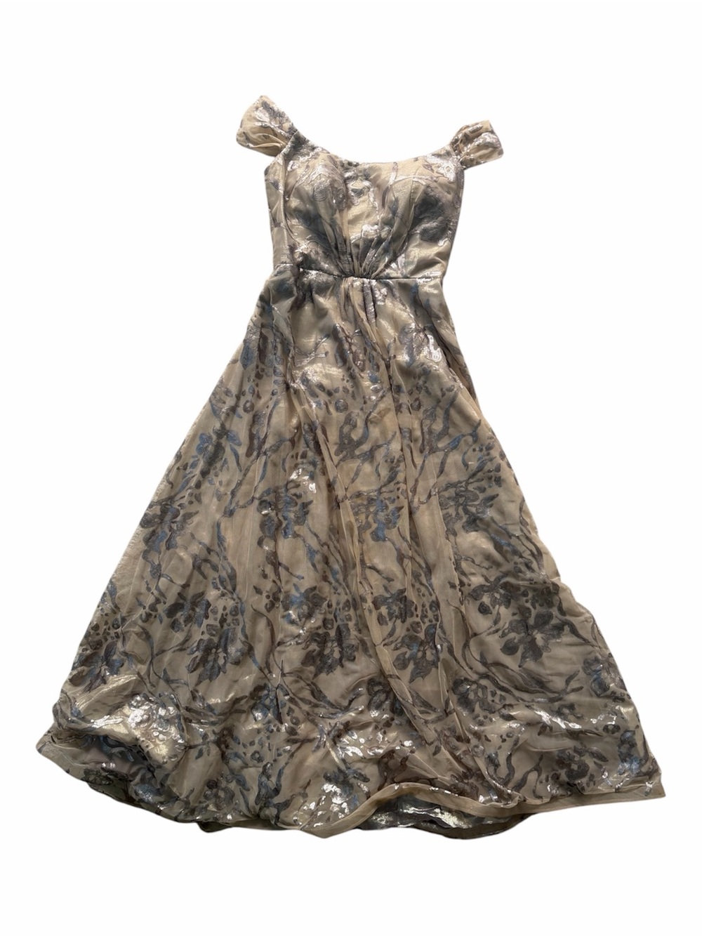 Rene Ruiz Gold and Blue Floral Sequin Girls' Formal Dress